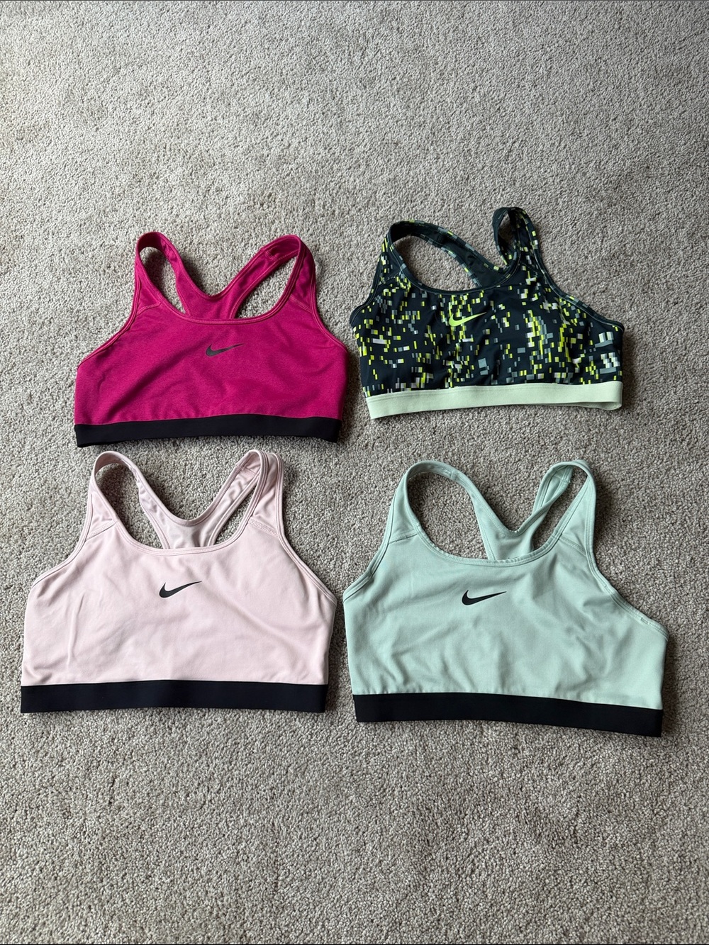 Nike Assorted Racerback Sports Bra Set - Hot Pink, Light Pink, Mint, Black/Neon
